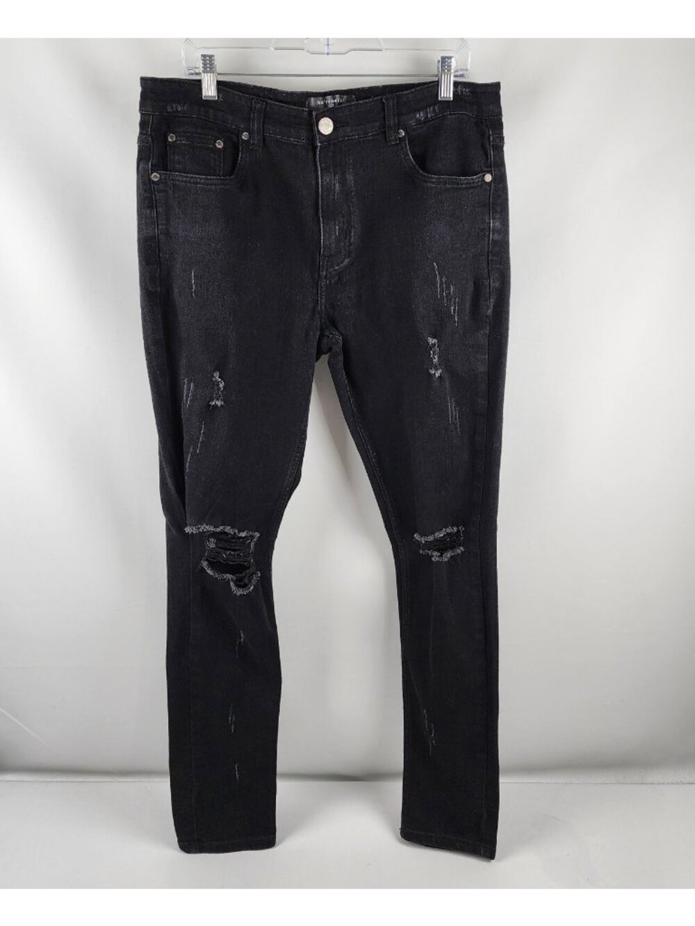Serenede Jeans Mens 36x32 Black Distressed Skinny Leg Denim
